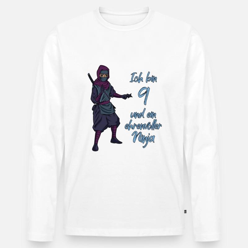 Ich bin 9 - Jungen Ninja - Männer Premium Bio Langarmshirt - Weiß