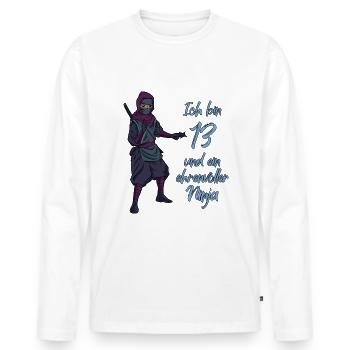 Ich bin 13 - Jungen Ninja - Männer Premium Bio Langarmshirt - Weiß - Vorne - Nico (187cm)