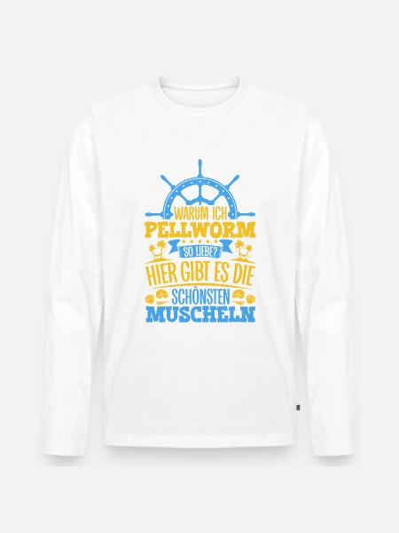 Schöne Muscheln - Warum ich Pellworm so liebe - Männer Premium Bio Langarmshirt - Weiß