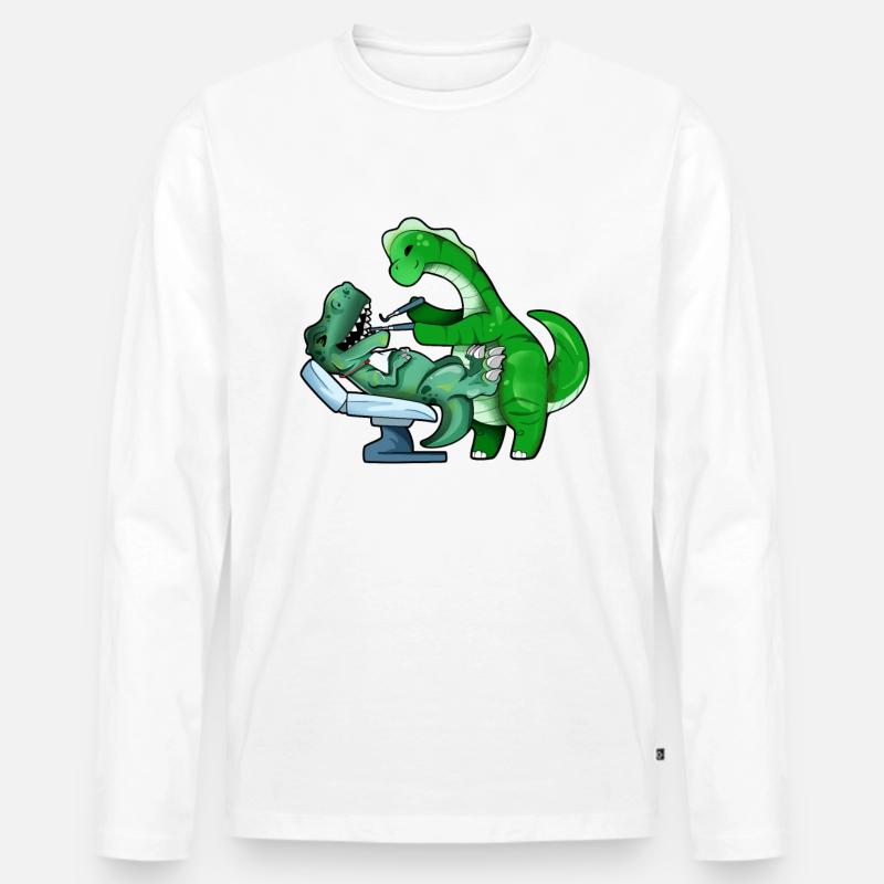 TREX beim Brachiosaurus Zahnarzt - Männer Premium Bio Langarmshirt - Weiß