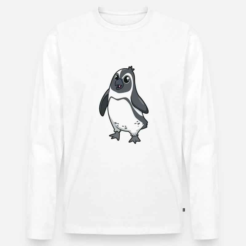 Kawaii Brillenpinguin - Männer Premium Bio Langarmshirt - Weiß