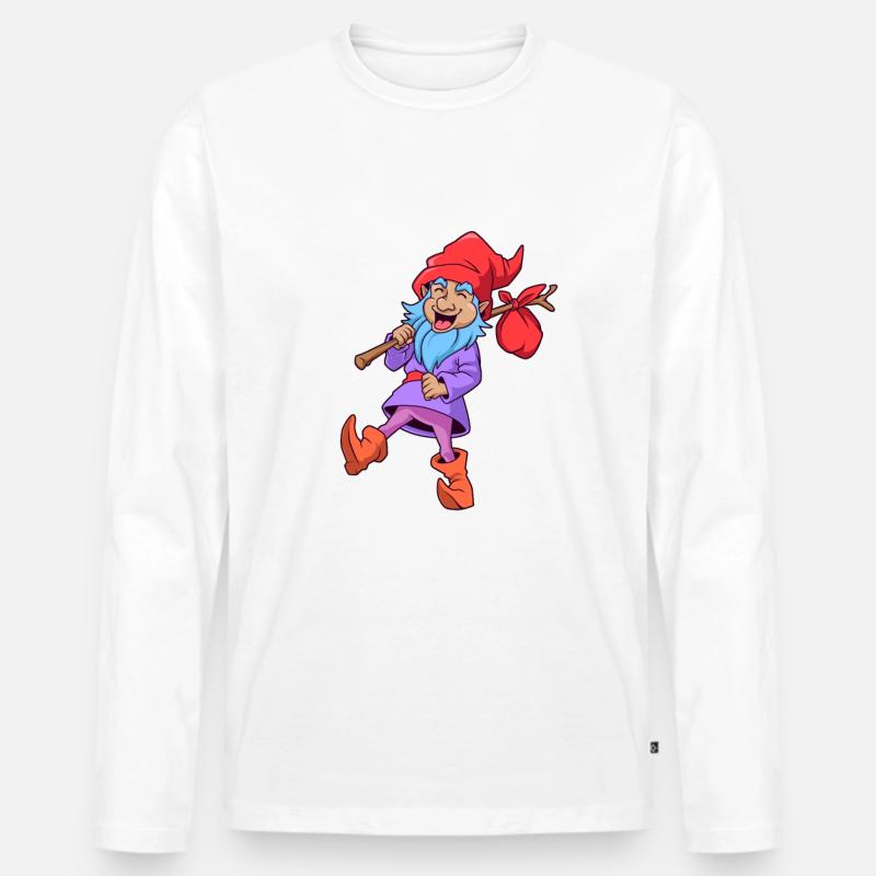 Gartenzwerg beim Wandern - Männer Premium Bio Langarmshirt - Weiß