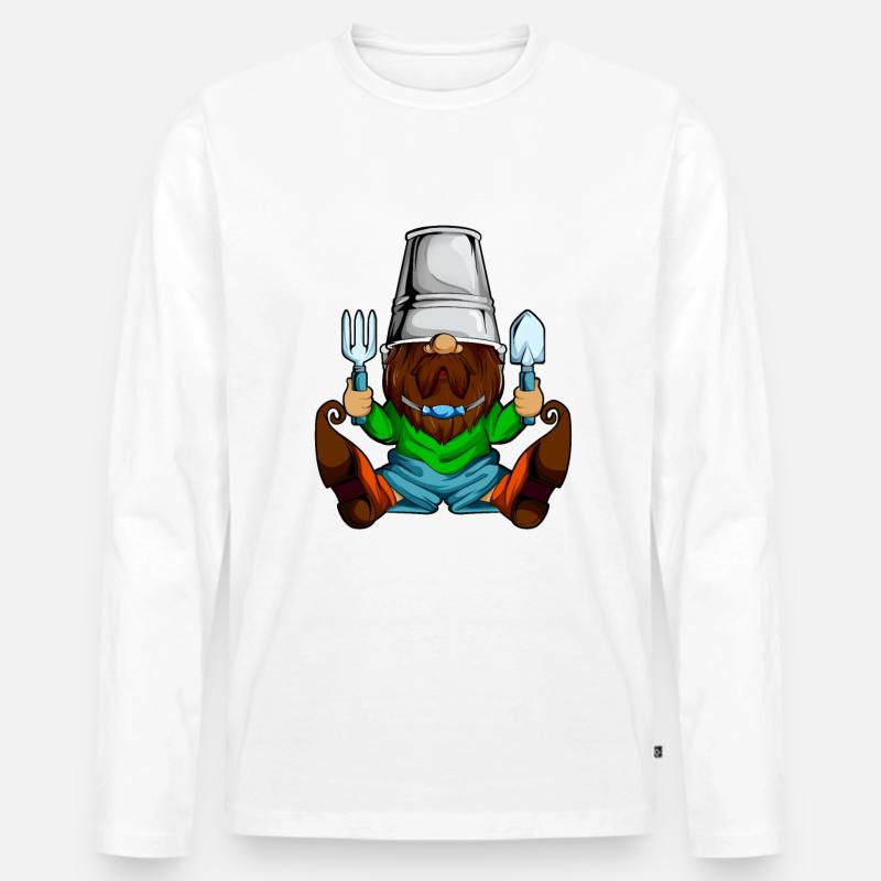 Gartenzwerg bei der Gartenarbeit - Männer Premium Bio Langarmshirt - Weiß