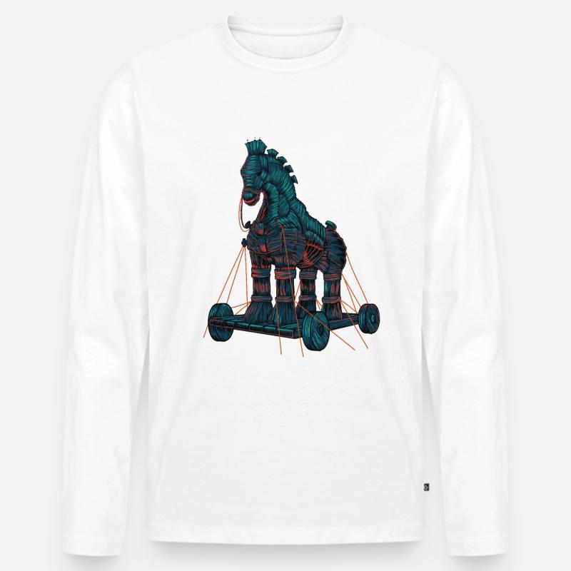 Trojanisches Pferd - Männer Premium Bio Langarmshirt - Weiß