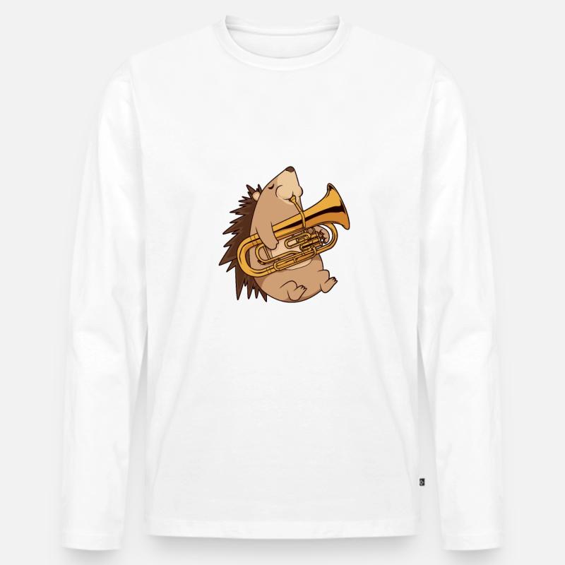 Cartoon Igel spielt Euphonium - Männer Premium Bio Langarmshirt - Weiß