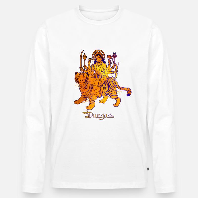 Hindu Gott - Durga - Männer Premium Bio Langarmshirt - Weiß