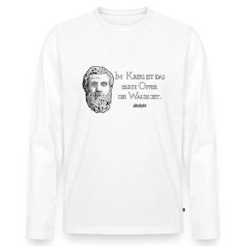 Im Krieg ist das erste Opfer die Wahrheit - Männer Premium Bio Langarmshirt - Weiß - Vorne - Nico (187cm)