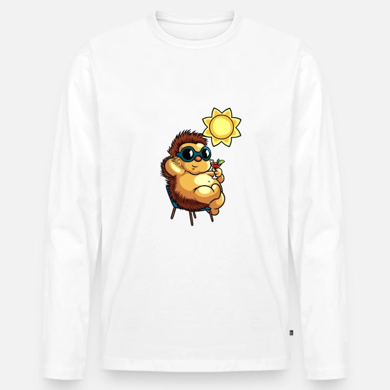Comic Igel genießt einen Cocktail - Männer Premium Bio Langarmshirt - Weiß