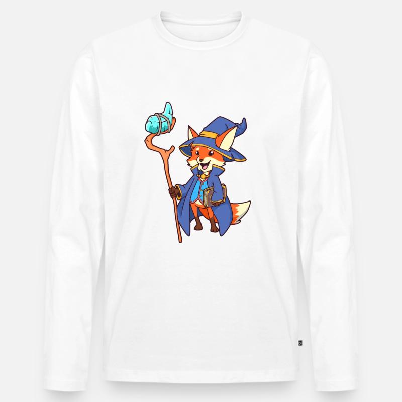 Zauberer Fuchs - Männer Premium Bio Langarmshirt - Weiß