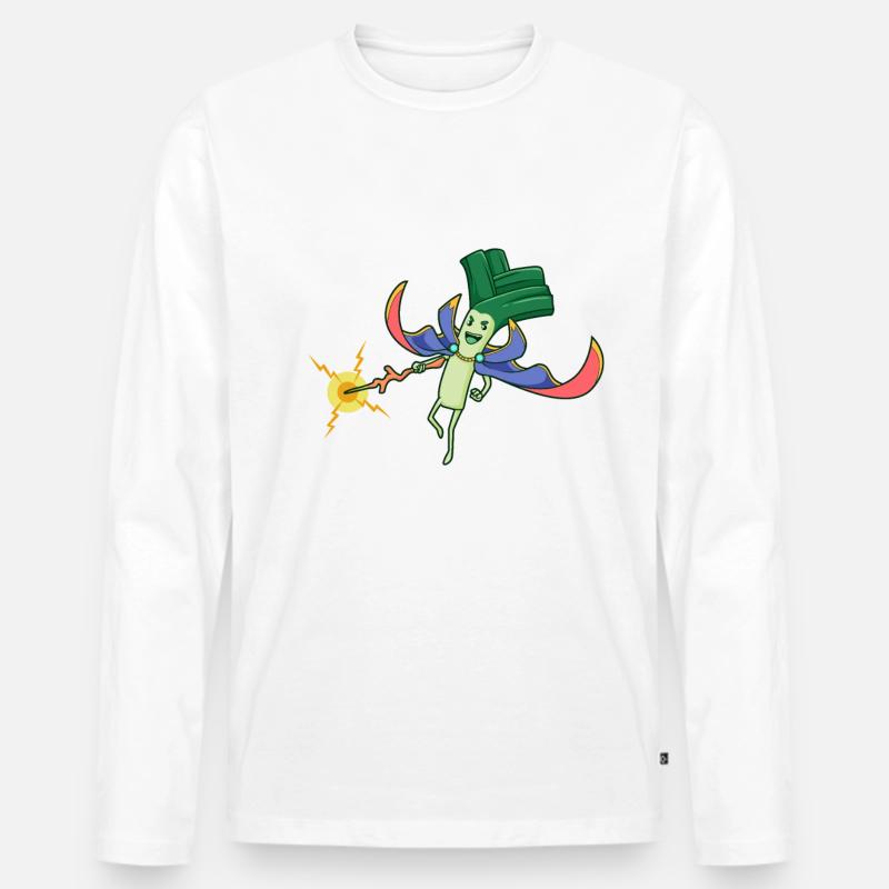 Zauberer Lauch - Männer Premium Bio Langarmshirt - Weiß