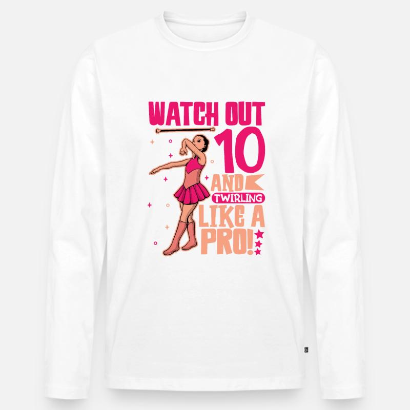 Ich bin 10 - Mädchen Twirling - Männer Premium Bio Langarmshirt - Weiß