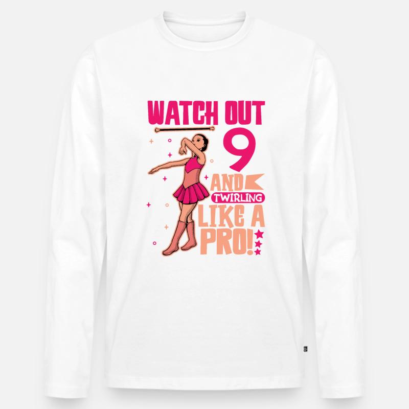 Ich bin 9 - Mädchen Twirling - Männer Premium Bio Langarmshirt - Weiß