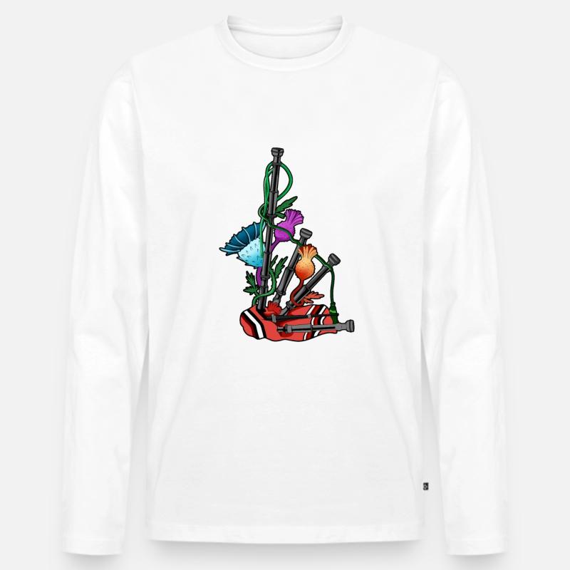 Distel und Dudelsack - Schottland - Männer Premium Bio Langarmshirt - Weiß