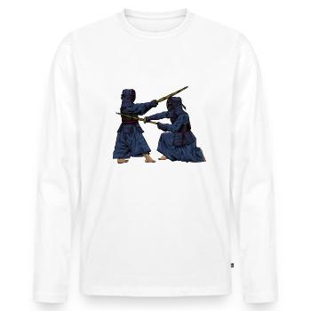 Japanische Kampfkünste - Kendo Kämpfer - Männer Premium Bio Langarmshirt - Weiß - Vorne - Nico (187cm)