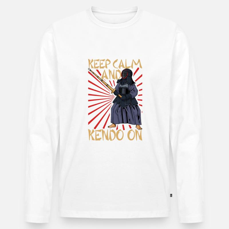Bleib ruhig - Kendo - Männer Premium Bio Langarmshirt - Weiß