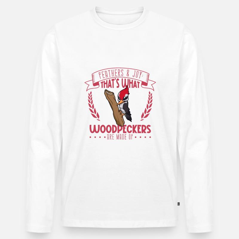Federn und Freude - Specht - Männer Premium Bio Langarmshirt - Weiß