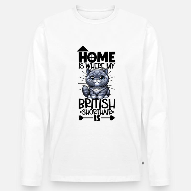 Zuhause - Britisch Kurzhaar - Männer Premium Bio Langarmshirt - Weiß