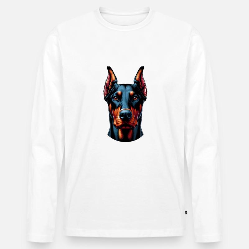 Hundegesicht - Dobermann - Männer Premium Bio Langarmshirt - Weiß
