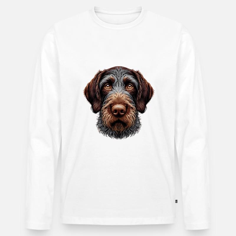 Hundegesicht - Deutsch Drahthaar - Männer Premium Bio Langarmshirt - Weiß