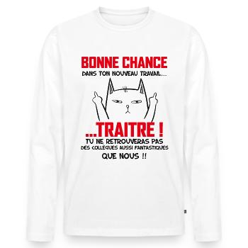 Départ Collègue Traître humour chat - T-shirt manches longues Premium bio Homme - blanc - Devant - Nico (187cm)