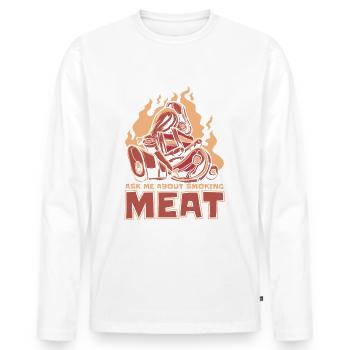 Meat Smoking BBQ Grill Smoke Beef Smoker - Men's Premium Organic Long Sleeve Shirt - white - Front - Nico (187cm)