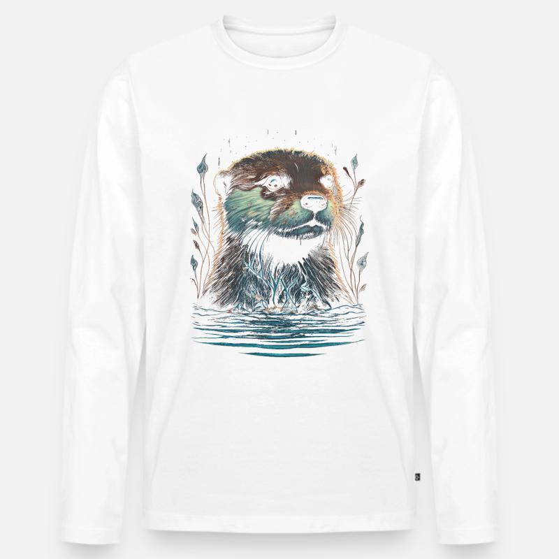Otter Seeotter - Männer Premium Bio Langarmshirt - Weiß