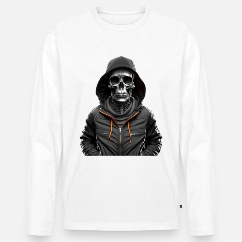 Skelett mit Pullover - Männer Premium Bio Langarmshirt - Weiß