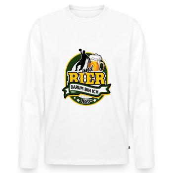 Handball & Bier - darum bin ich hier - Männer Premium Bio Langarmshirt - Weiß - Vorne - Nico (187cm)