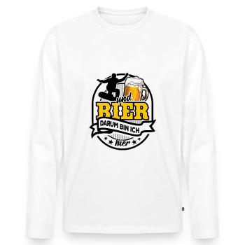 Snowboard & Bier - darum bin ich hier - Männer Premium Bio Langarmshirt - Weiß - Vorne - Nico (187cm)