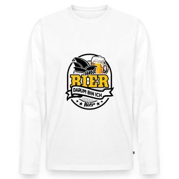 Karneval & Bier - darum bin ich hier - Männer Premium Bio Langarmshirt - Weiß - Vorne - Nico (187cm)