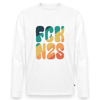 FCK NZS - Gegen Rechts - Nie wieder ist jetzt - Männer Premium Bio Langarmshirt - Weiß - Vorne - Nico (187cm)