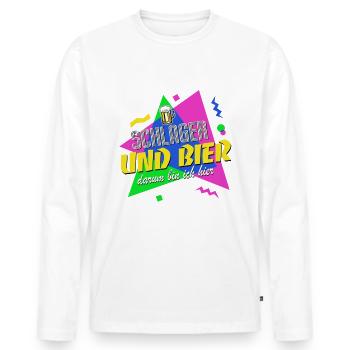 Schlager und Bier darum bin ich hier - 80er Jahre - Männer Premium Bio Langarmshirt - Weiß - Vorne - Nico (187cm)