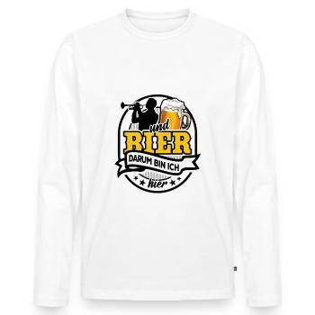Trompete & Bier - darum bin ich hier - Männer Premium Bio Langarmshirt - Weiß - Vorne - Nico (187cm)