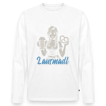 Lausmadl - Madl im Dirndl - Bier und Bretzel - Männer Premium Bio Langarmshirt - Weiß - Vorne - Nico (187cm)