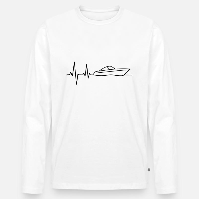 Boot Herzschlag – Motorboot Leben - Männer Premium Bio Langarmshirt - Weiß