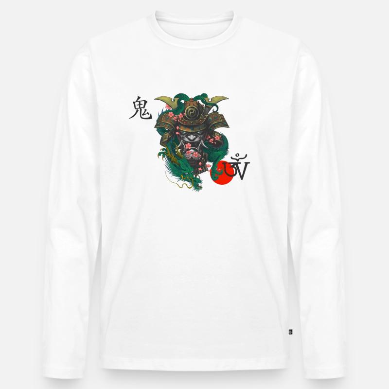 Dämon Kabuto Oni Drache - Männer Premium Bio Langarmshirt - Weiß