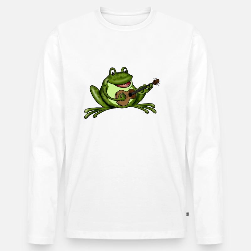 Frosch mit Gitarre - Männer Premium Bio Langarmshirt - Weiß
