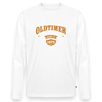 Oldtimer Made in 1975 - Geburtstag - Geschenk - Männer Premium Bio Langarmshirt - Weiß - Vorne - Nico (187cm)