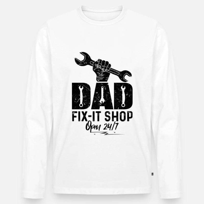 Dad Fix-It Shop Open 24/7 - Männer Premium Bio Langarmshirt - Weiß