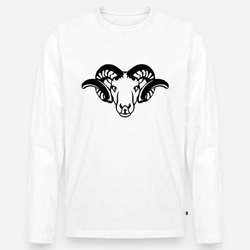 Belierhorn Tierkopf 7092 - Männer Premium Bio Langarmshirt - Weiß