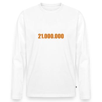 Unendlich geteilt durch 21 Millionen - Männer Premium Bio Langarmshirt - Weiß - Vorne - Nico (187cm)