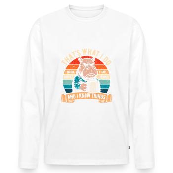 Je bois du café, je déteste les gens et je sais des choses - T-shirt manches longues Premium bio Homme - blanc - Devant - Nico (187cm)