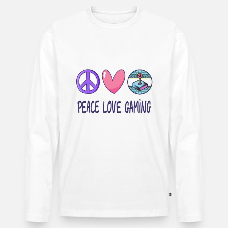Frieden Liebe Gaming - Männer Premium Bio Langarmshirt - Weiß