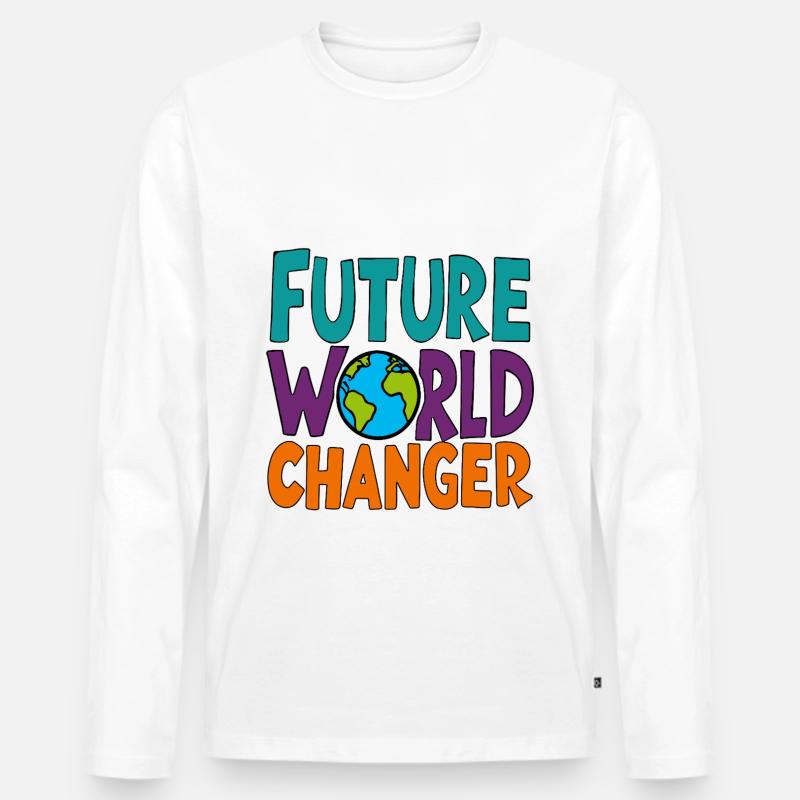 Future World Changer - Globus-Spruch - Männer Premium Bio Langarmshirt - Weiß