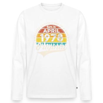45e anniversaire homme April Né en 1978 Original - T-shirt manches longues Premium bio Homme - blanc - Devant - Nico (187cm)
