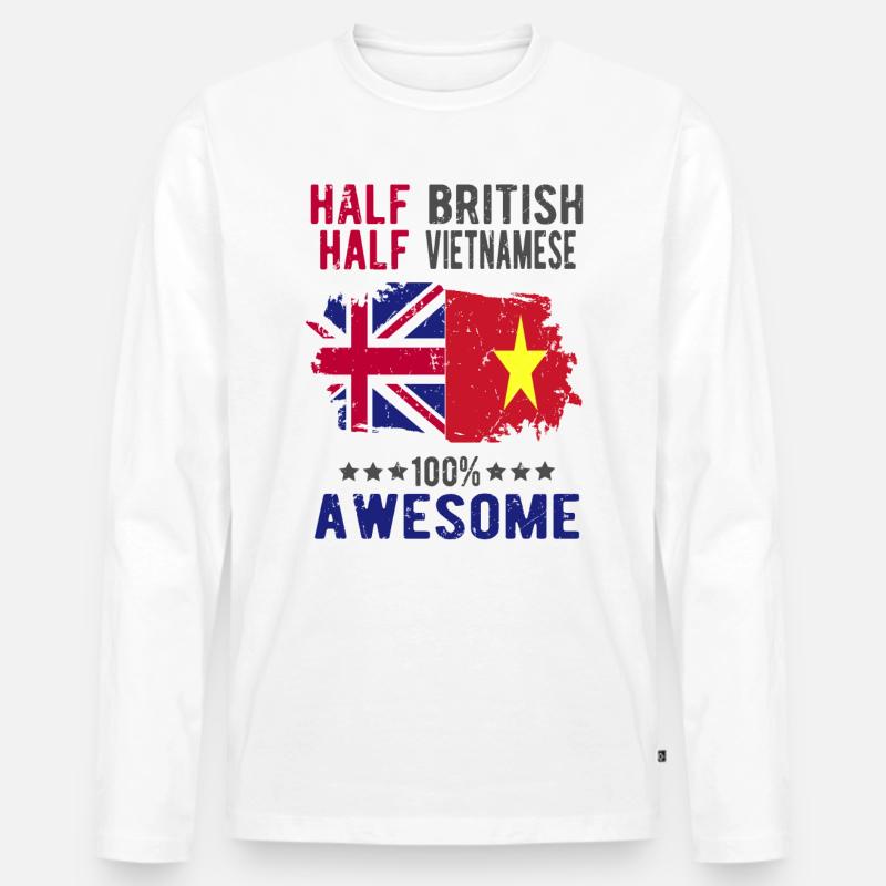 Halb Brite Halb Vietnamese - Männer Premium Bio Langarmshirt - Weiß