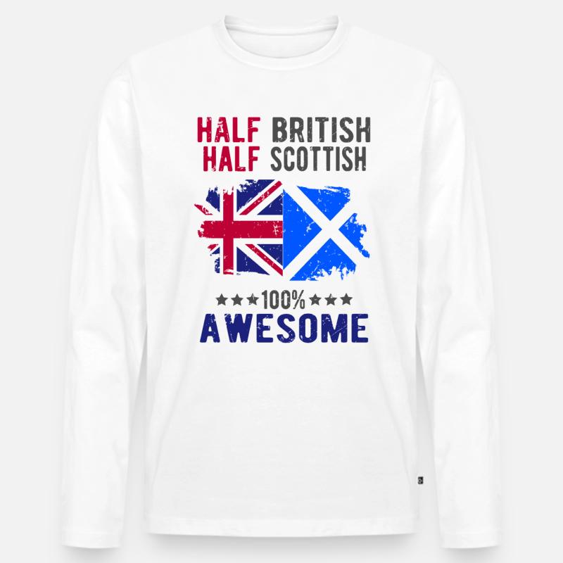 Halb Brite Halb Schotte - Männer Premium Bio Langarmshirt - Weiß