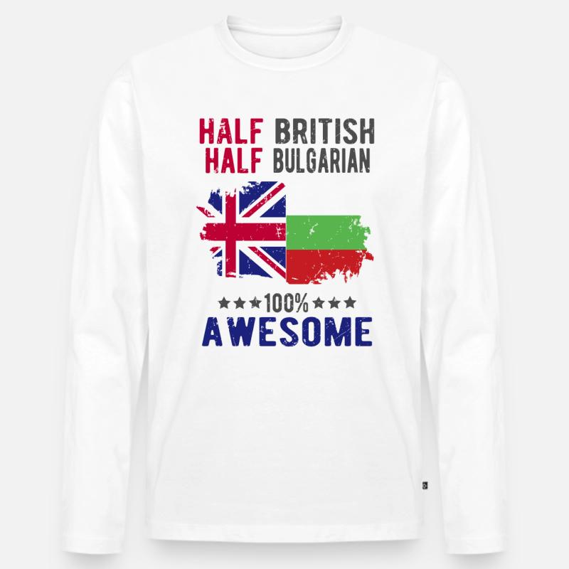 Halb Brite Halb Bulgare - Männer Premium Bio Langarmshirt - Weiß