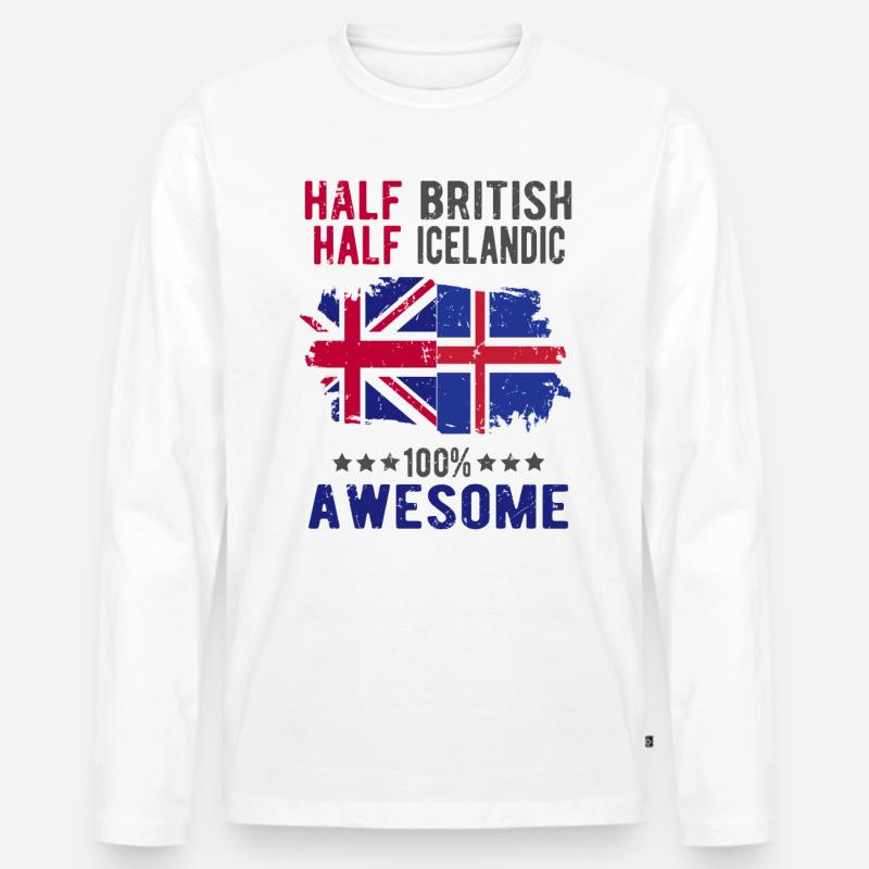 Halb Brite Halb Isländer - Männer Premium Bio Langarmshirt - Weiß