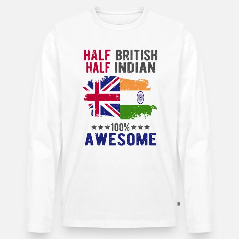 Halb Brite Halb Inder - Männer Premium Bio Langarmshirt - Weiß